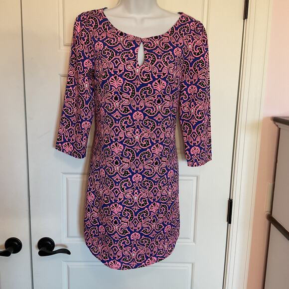 Pink Owl Dresses & Skirts - Pink Owl Blue/Pink Paisley Pullover 3/4 Sleeve Lined Dress Sz S